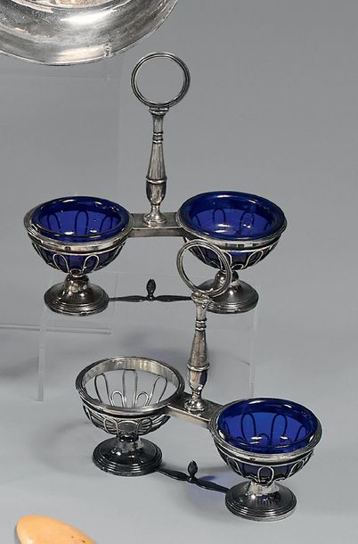 Paire de salières double en argent, les intérieurs...