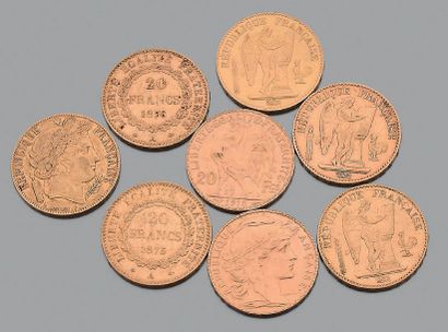 FRANCE. Huit pièces de vingt francs en or...