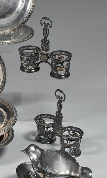 Paire de montures d'huilier en argent (950),...