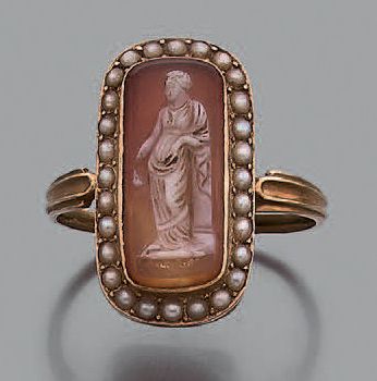 Bague rectangulaire en or jaune 18K (750),...
