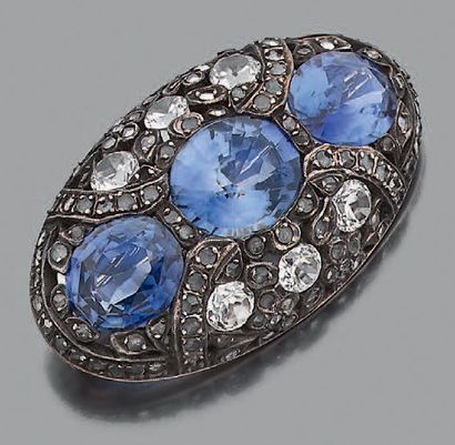 Broche ovale en argent et alliage d'or 14K...
