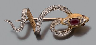 Broche en or jaune et gris 18K (750), figurant...