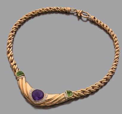 Collier en or jaune 18K (750), à motif central...