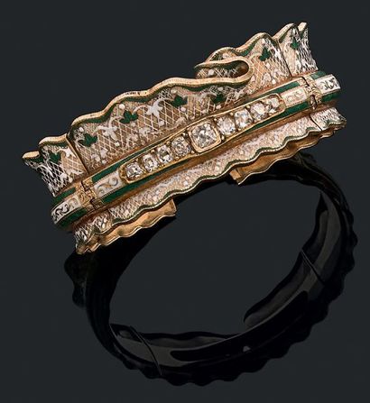 Bracelet rigide ouvrant en or jaune 18K (750),...