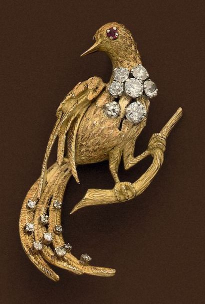 Broche en or jaune 18K (750) et platine,...