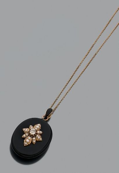 Médaillon ovale en or jaune 18K (750) et...