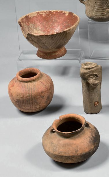 Set of: two cups on a beige and coffee red...