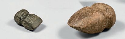 Set of two carved and semi-polished hard...