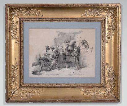 Emile TAVEAU (XIXème siècle)
* CHEZ LE MARECHAL-FERRANT.
Crayon,...
