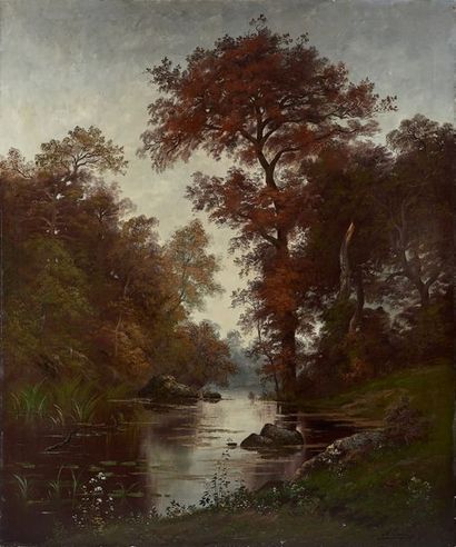 Auguste ALLONGE (1833-1898)
RIVER LANDSCAPE.
Oil...