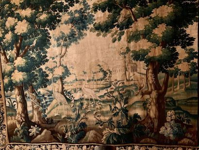 Green tapestry about two waders and birds...