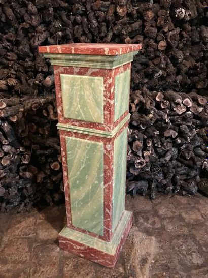 An important quadrangular wooden column painted...