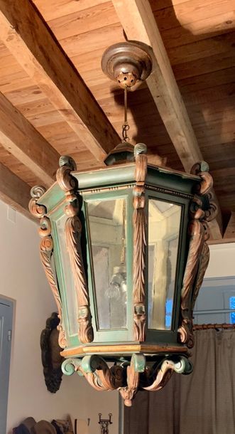 Large octagonal lantern in green and gold...