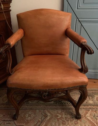 Small armchair in fruit wood carved with...