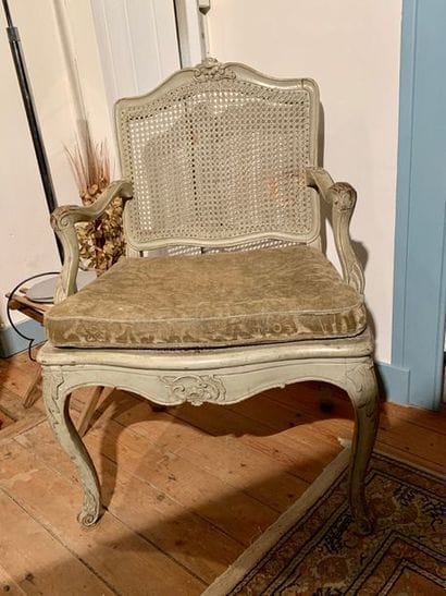 Pair of armchairs in moulded grey relaquered...