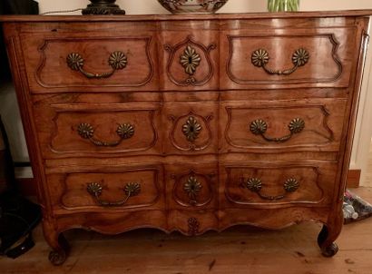 Moulded and carved fruitwood chest of drawers....