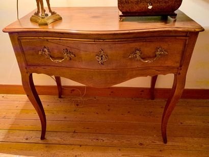 Moulded fruitwood console, curved front with...