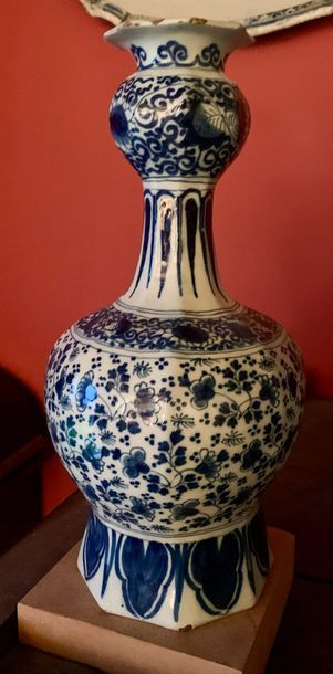 Pair of earthenware bottle vases, octagonal...