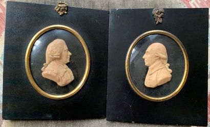 Pair of wax man profiles, each titled, one...