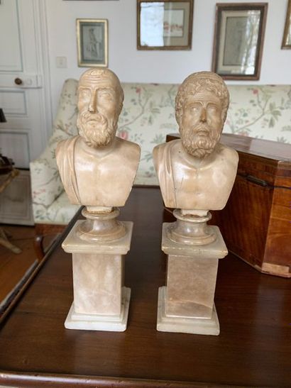 Pair of small marble busts representing two...