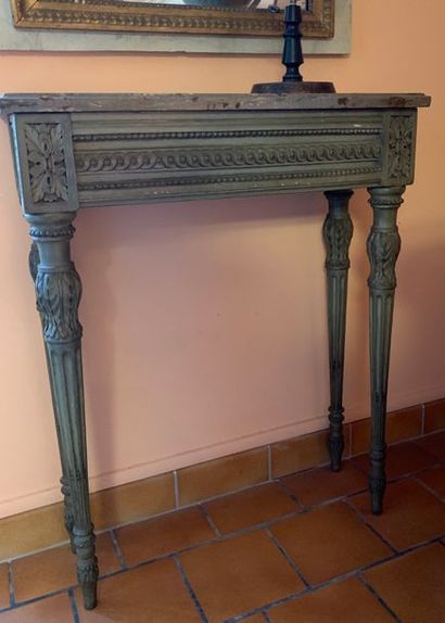 Small wooden console in green lacquered wood...