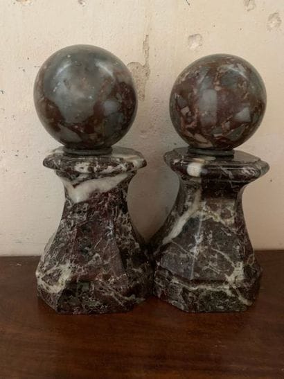 Pair of small marble columns with cut-off...