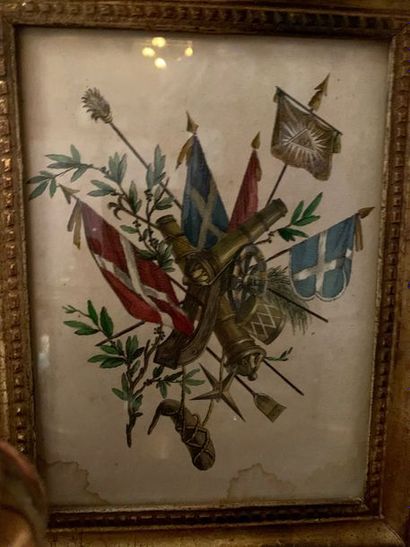 Lot: small colour engraving, Military trophies...