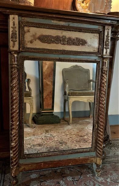 Cream, green and gold lacquered wood frame...