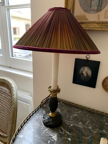Pair of small torches in patinated and gilded...
