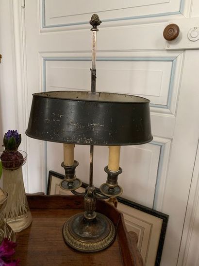 Lamp bouillotte in silvery bronze, with two...