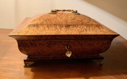 Box in burr elm, the doucines and edges underlined...
