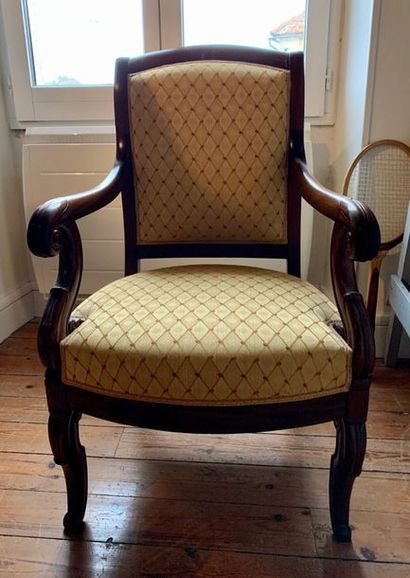 Mahogany armchair, armrests with crooked...