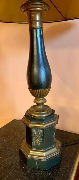 Old Carcel lamp in brass and green patinated...