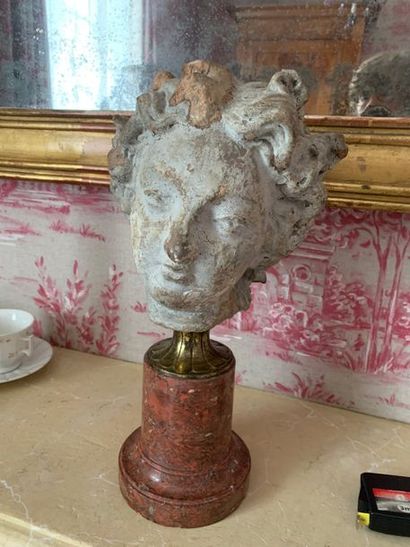 Bust of a woman wearing a grey patinated...