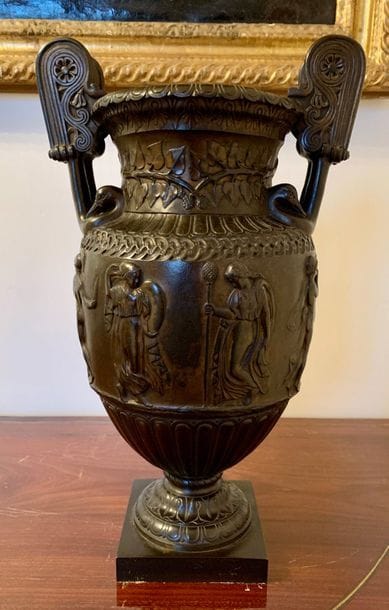 Bronze vase patinated with a frieze of Antique...