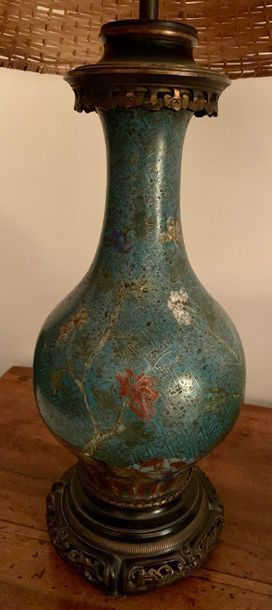 Bronze baluster-shaped vase with a cloisonné...
