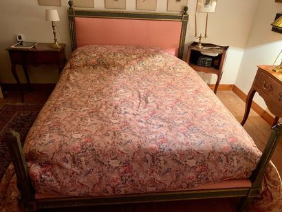 Bed in green and gold lacquered wood, the...