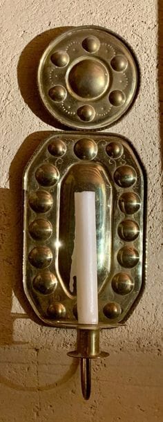 Pair of brass light plates with cup decoration,...