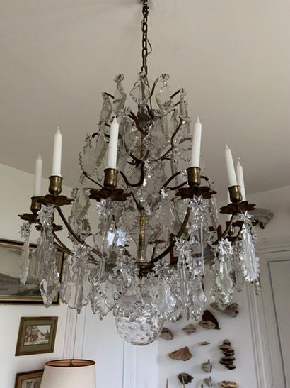 Chandelier with patinated bronze frame, with...