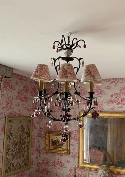 Chandelier with green patina metal frame,...