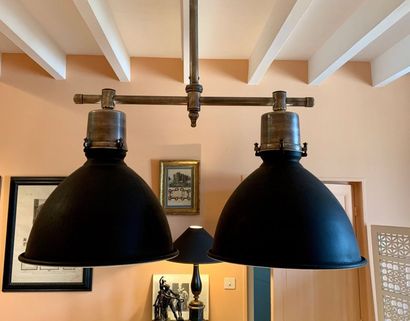 Suspension lamp with silver metal frame,...