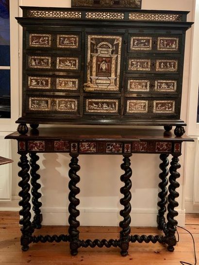 Cabinet in blackened wood, veneer and marquetry...