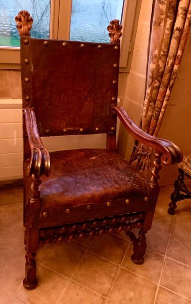 Moulded fruitwood armchair. The uprights...