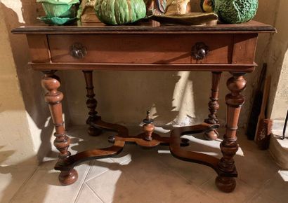 Moulded fruitwood table with black-stained...