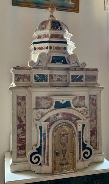 Tabernacle in white marble, coloured marble...