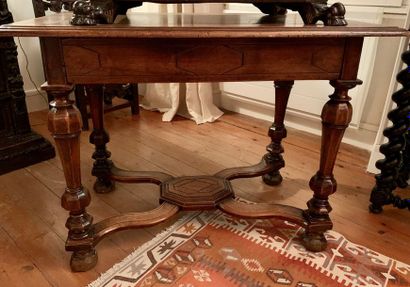Fruit-wood table, the drawer moulded in a...