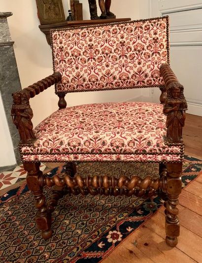 Fruitwood armchair with twisted uprights,...