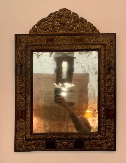 Mirror with burr wood frame and blackened...