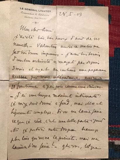 Hubert lyautey (1854-1934)
L.A.S. dated 28.I.1904...