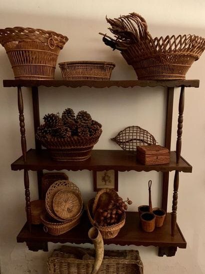 Fruitwood wall shelf, the three shelves with...